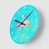 モノグラム名2 Pink Flamingos  ラウンド壁時計 (傾斜)