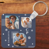 モノグラム名3フォトコラージュトレンディー キーホルダー (裏面)