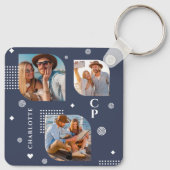 モノグラム名3フォトコラージュトレンディー キーホルダー (裏面)