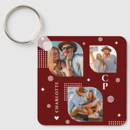 モノグラム名3フォトコラージュトレンディー キーホルダー