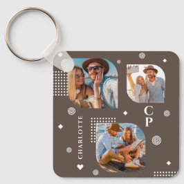 モノグラム名3フォトコラージュトレンディー キーホルダー