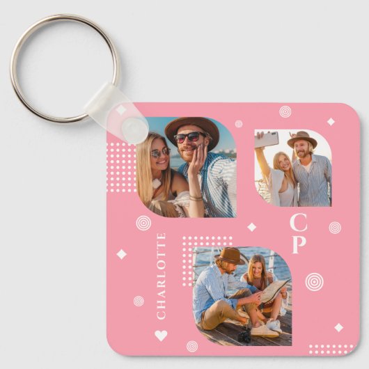 モノグラム名3フォトコラージュトレンディー キーホルダー (正面)