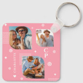 モノグラム名3フォトコラージュトレンディー キーホルダー (裏面)