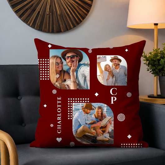 モノグラム名3フォトコラージュトレンディー クッション