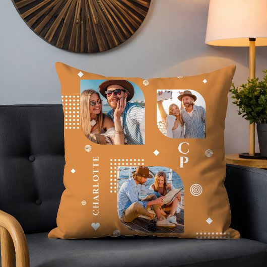 モノグラム名3フォトコラージュトレンディー クッション