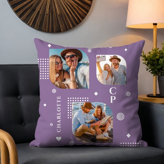 モノグラム名3フォトコラージュトレンディー クッション