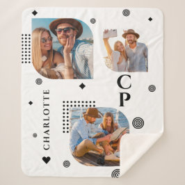 モノグラム名3フォトコラージュトレンディー シェルパブランケット