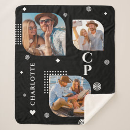モノグラム名3フォトコラージュトレンディー シェルパブランケット