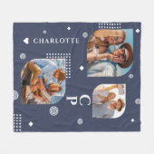 モノグラム名3フォトコラージュトレンディー フリースブランケット (正面(横))