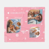 モノグラム名3フォトコラージュトレンディー モダン フリースブランケット (正面(横))