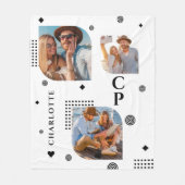 モノグラム名3フォトコラージュトレンディー モダン フリースブランケット (正面)