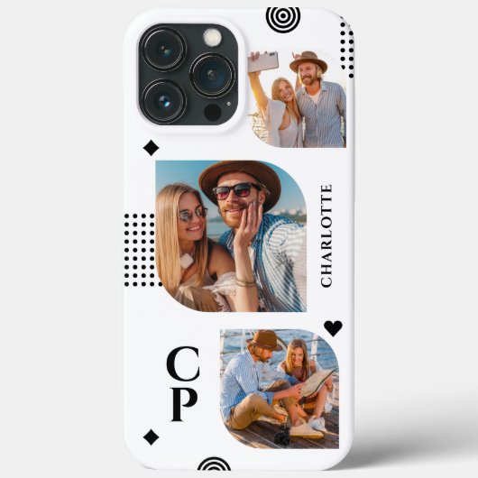 モノグラム名3フォトコラージュトレンディー モダン Case-Mate iPhoneケース (裏面)