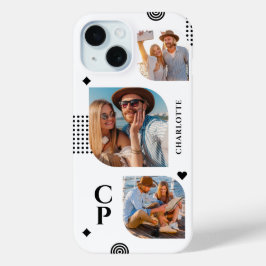 モノグラム名3フォトコラージュトレンディー モダン iPhone 15ケース