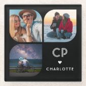 モノグラム名3フォトモダントレンディーシンプル ガラスコースター (正面)