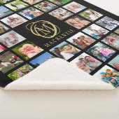 モノグラム名44フォトコラージュ編集可能ブラック金ゴールド シェルパブランケット (3/4)