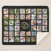 モノグラム名44フォトコラージュ編集可能ブラック金ゴールド シェルパブランケット (正面(横))