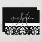 モノグラム名 ブラック ダマスク 結婚式招待状 招待状 (正面/裏面)