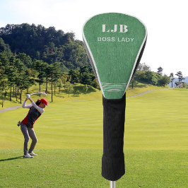 モノグラム名,春グリーンデニムプリント, ゴルフヘッドカバー