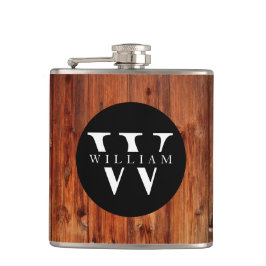 モノグラム名(木モダン目素朴) White Classy フラスク