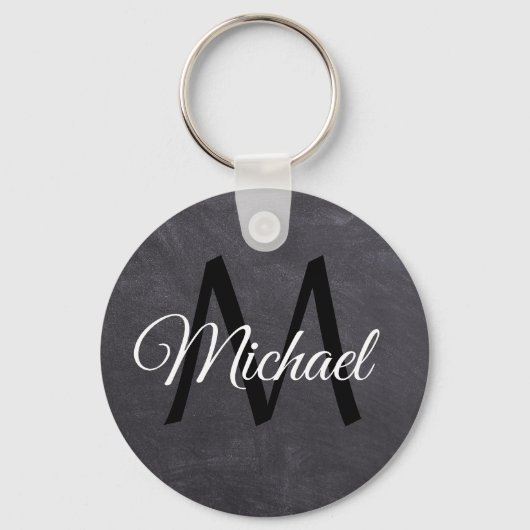 モノグラム名,黒板,白黒文字 キーホルダー (正面)