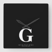 モノグラム名（黒） スクエア壁時計 (正面)