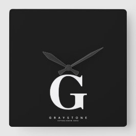 モノグラム名（黒） スクエア壁時計