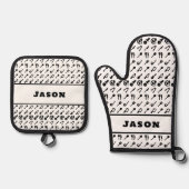 モノグラム名BBQシェフ調理師焼きオーブン 鍋つかみ&鍋敷きセット (正面)