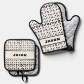 モノグラム名BBQシェフ調理師焼きオーブン 鍋つかみ&鍋敷きセット (正面/裏面)