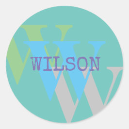 モノグラム名blue gray GREENギフトスタイリッシュ ラウンドシール