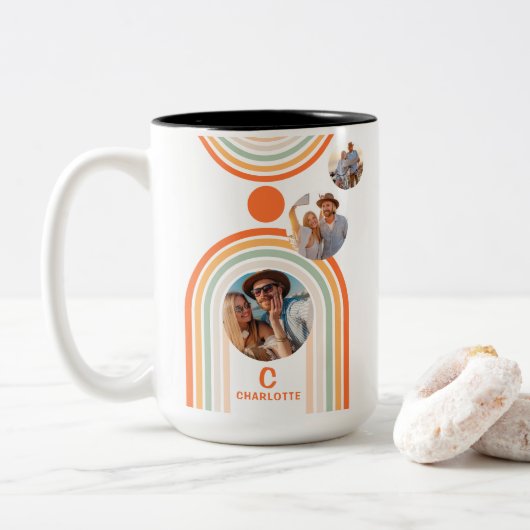 モノグラム名Boho Arch写真数々のトレンディーガーリー ツートーンマグカップ (ドーナツ)