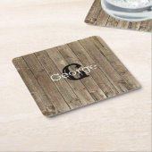 モノグラム名Brown Wood パーソナライズされた スクエアペーパーコースター (アングル)