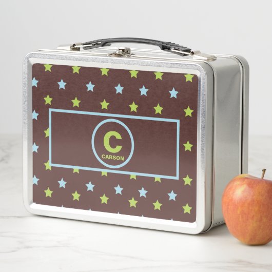 モノグラム名Lunを持つ男の子のための茶色の星空の夜 メタルランチボックス (インサイチュ)