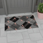 モノグラム名Plaidグレーピンク ドアマット