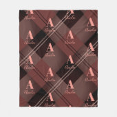 モノグラム名Plaid Burgundy Maroon フリースブランケット (正面)