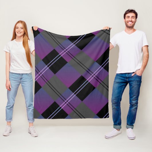 モノグラム名Plaid Purple フリースブランケット (インサイチュ)