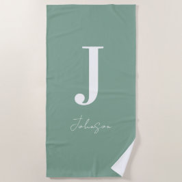 モノグラム名Sage Green モダン ビーチタオル