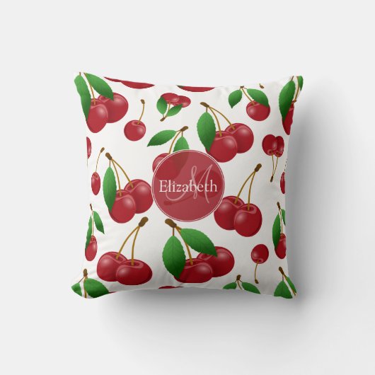 モノグラム名sweet夏期さくらんぼ パターン(の模様が)ある クッション (正面)