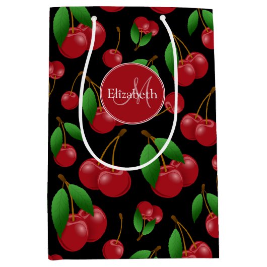 モノグラム名sweet夏期さくらんぼ パターン（の模様が）ある ミディアムペーパーバッグ (正面)