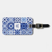 モノグラム地中海のブルー白タイル水色 ラゲッジタグ (正面横)