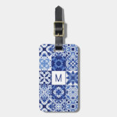 モノグラム地中海のブルー白タイル水色 ラゲッジタグ (正面縦)