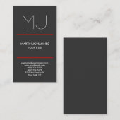 モノグラム垂直エレガント灰色の赤の名刺 名刺 (正面/裏面)