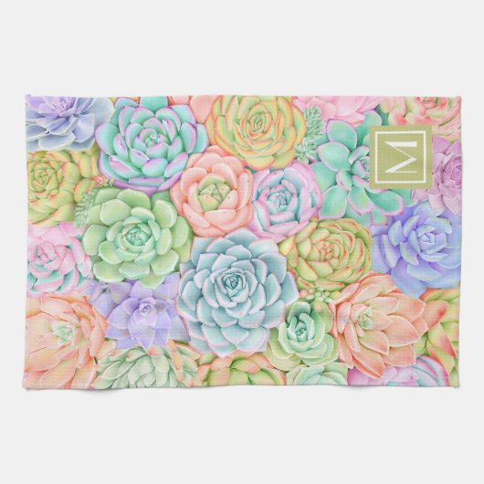 モノグラム多糖ウォーターカラーパカラフルステル キッチンタオル (横)