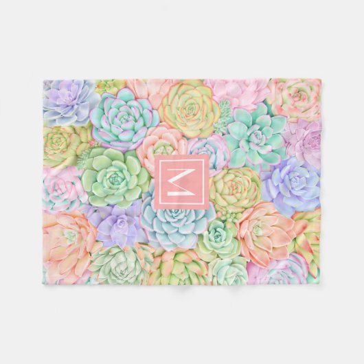 モノグラム多糖ウォーターカラーパカラフルステル フリースブランケット (正面(横))