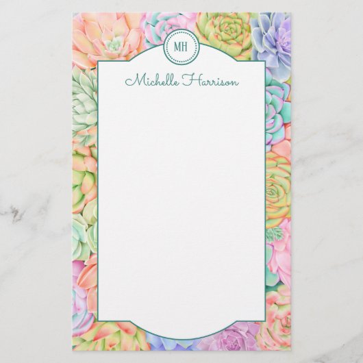 モノグラム多糖ウォーターカラーパカラフルステル 便箋 (正面)