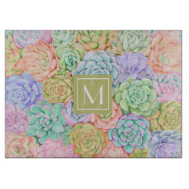 モノグラム多肉水彩カラフル可愛 カッティングボード