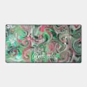 モノグラム大理石お洒落かわいいグリーンレッド抽象芸術 デスクマット (正面)