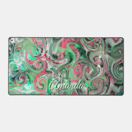 モノグラム大理石お洒落かわいいグリーンレッド抽象芸術 デスクマット