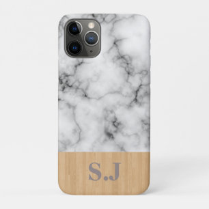 モノグラム大理石と木目パターン iPhone 11 PROケース