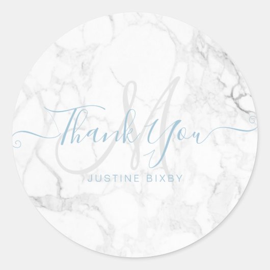 モノグラム大理石スクリプトありがとう, DIY Dusty Blue ラウンドシール (正面)