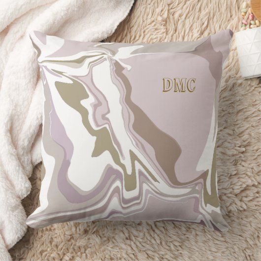 モノグラム大理石赤面ピンクローズ金ゴールドホワイトクリーム クッション (ブランケット)